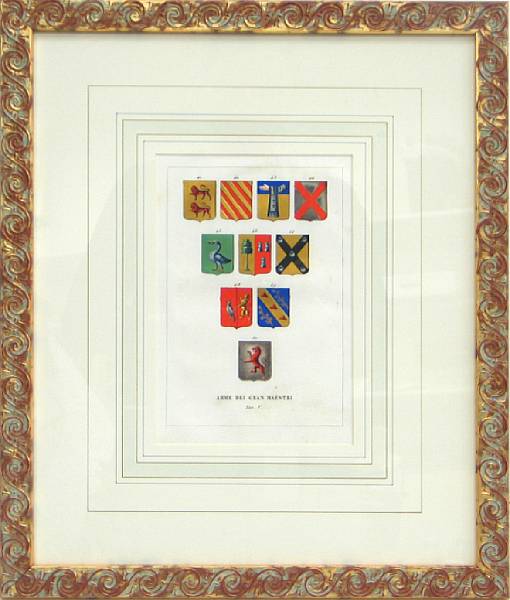 Appraisal: A set of six framed Italian prints of heraldic crests