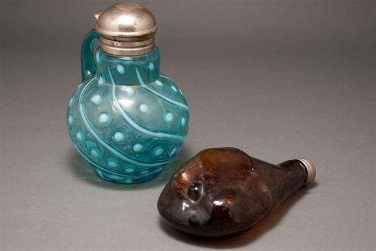 Appraisal: Metal-mounted blue glass syrup jug together with a ham-form bottle