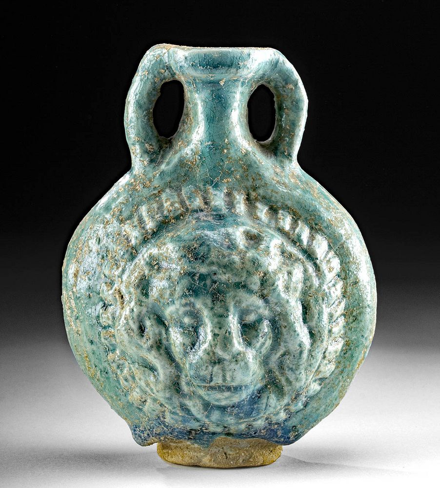 Appraisal: Roman Glazed Pottery Jar With Lion Heads Rome Imperial Period