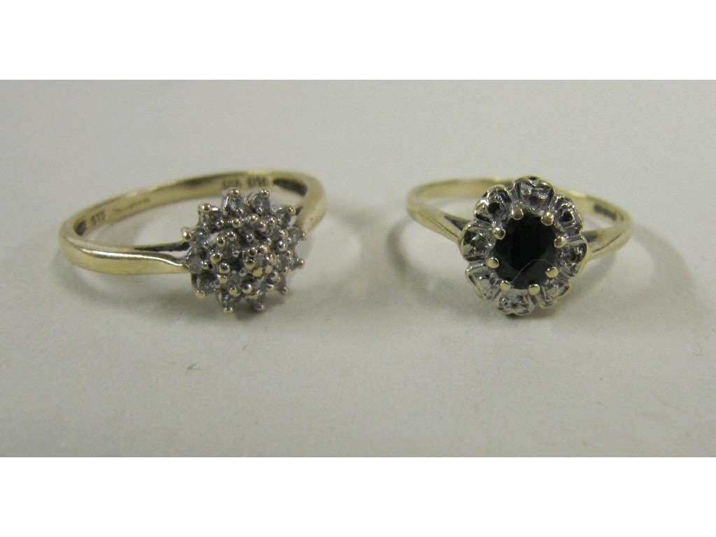 Appraisal: Lot comprising ct gold sapphire and diamond cluster ring and