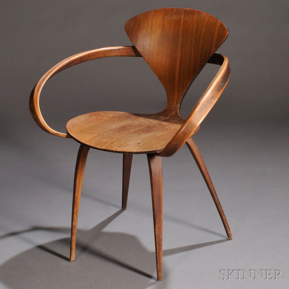 Appraisal: Cherner Plycraft Armchair Laminated plywood Lawrence Massachusetts c Shaped back