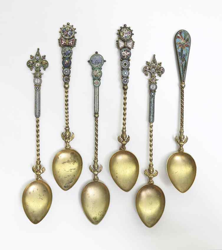 Appraisal: PIECE CONTINENTAL SILVER MICRO MOSAIC SPOONS Each spoon marked with