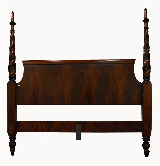 Appraisal: CARVED MAHOGANY BED overall height of headboard inches width inches