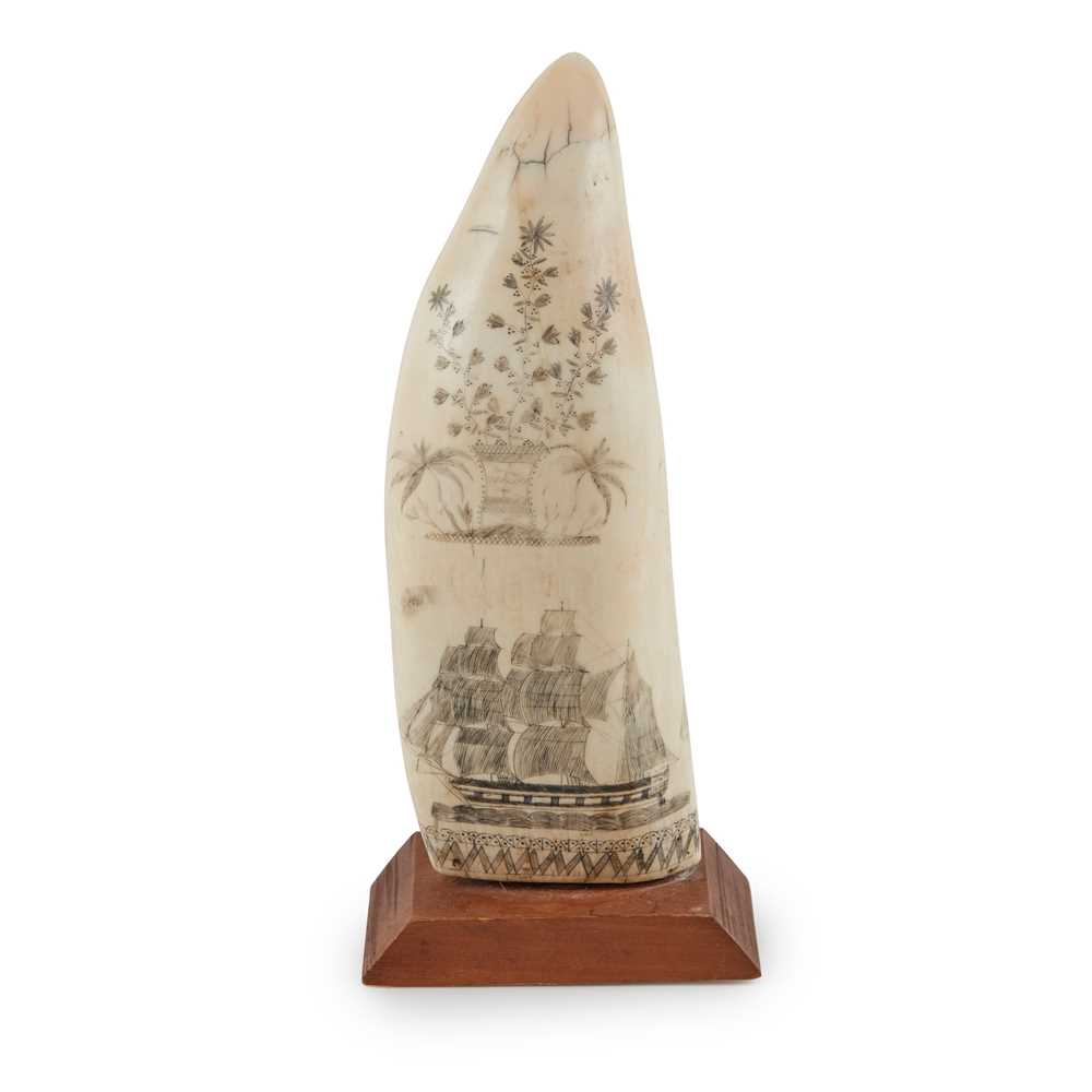 Appraisal: Y SCRIMSHAW WHALE'S TOOTH TH CENTURY decorated with flowering baskets