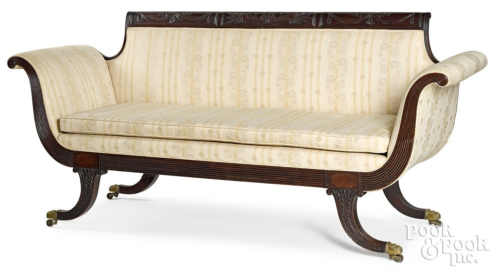 Appraisal: New York Federal mahogany sofa ca New York Federal mahogany