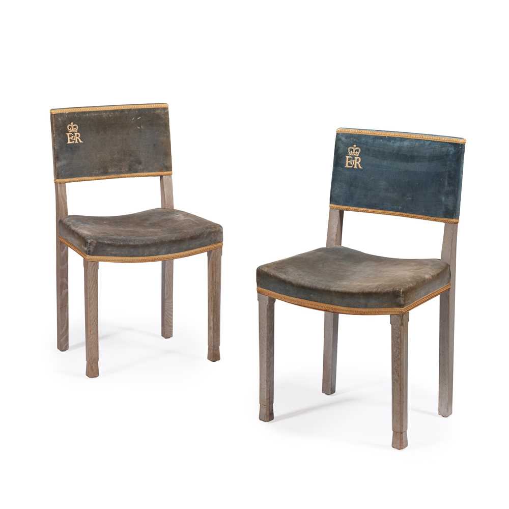 Appraisal: TWO ELIZABETH II OAK CORONATION CHAIRS BY W HANDS SONS