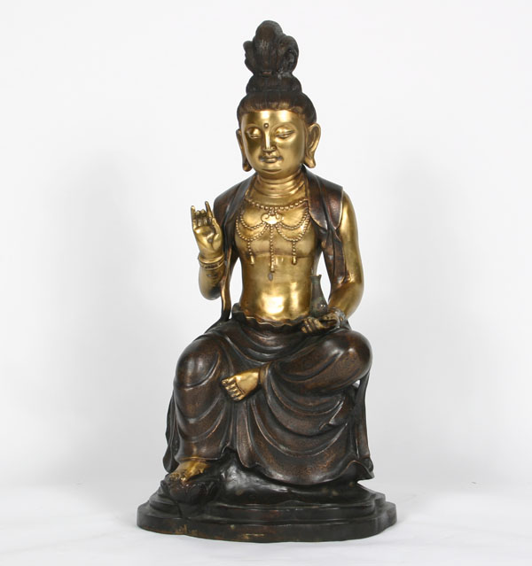 Appraisal: Asian cast bronze seated Quan Yin diety H Surface wear