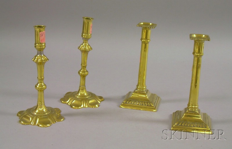 Appraisal: Two Pairs of Brass Candlesticks th th century ht and