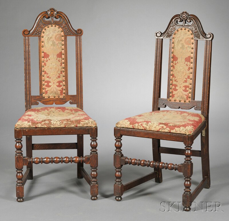 Appraisal: Pair of Carved and Upholstered Side Chairs th century each