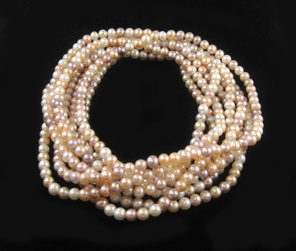 Appraisal: ROPE LENGTH MULTI COLOR PEARL NECKLACE having pink peach and