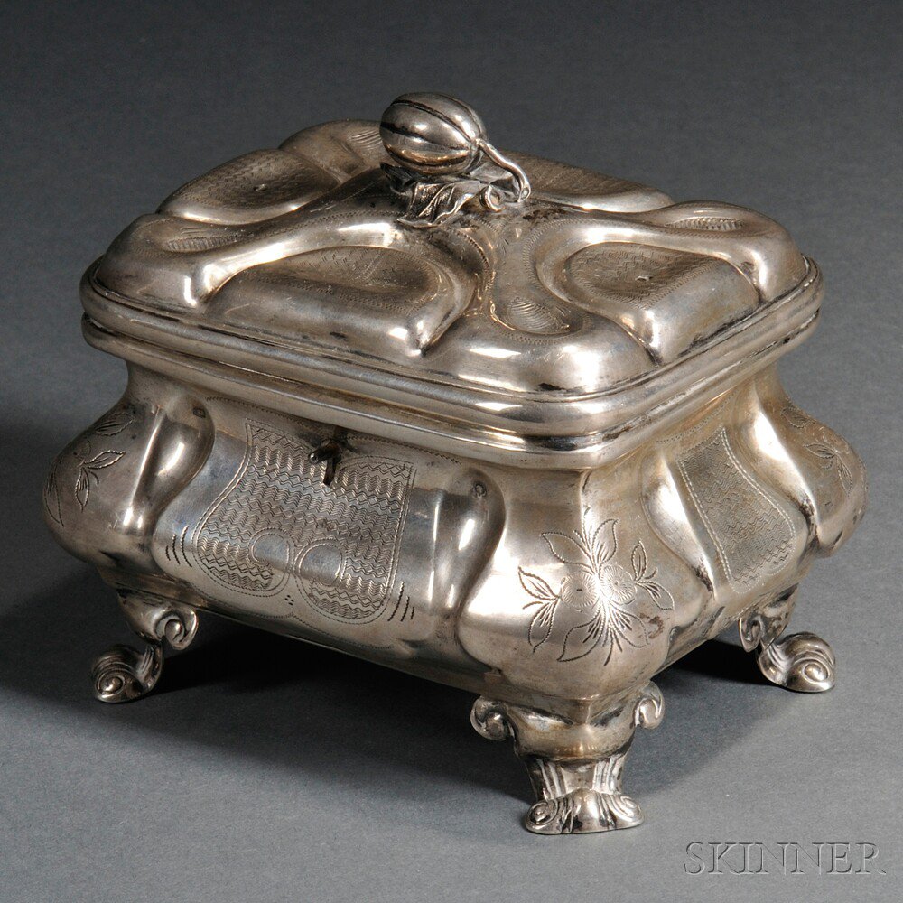 Appraisal: Austro-Hungarian Silver Etrog Box mark for - rectangular hinged lid