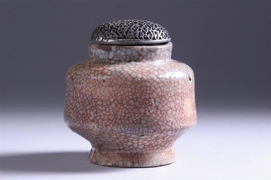 Appraisal: JAPANESE CRACKLED GLAZE AND SILVER COVER CENSER Edo period -