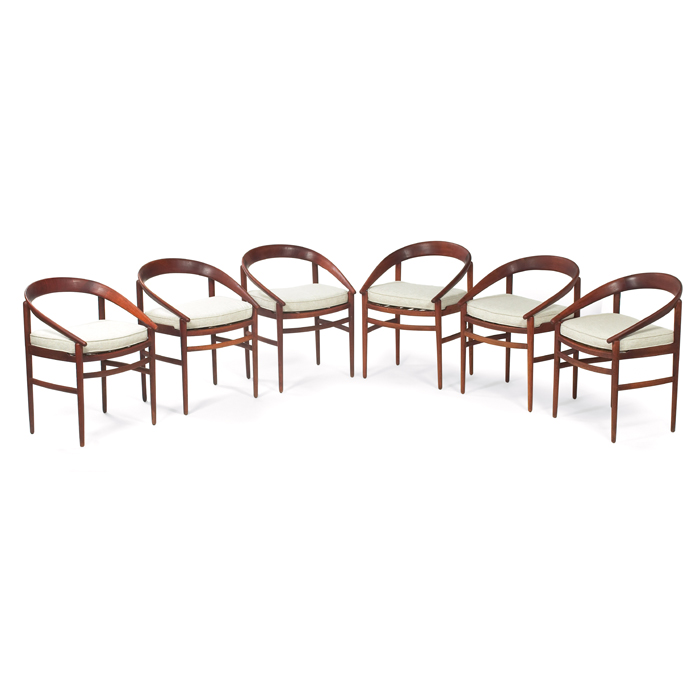 Appraisal: H Brockmann-Petersen armchairs six by P Jeppesen Denmark teak frames