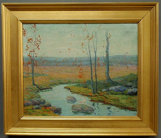 Appraisal: Oil on canvas impressionist landscape painting signed on stretcher Harshe