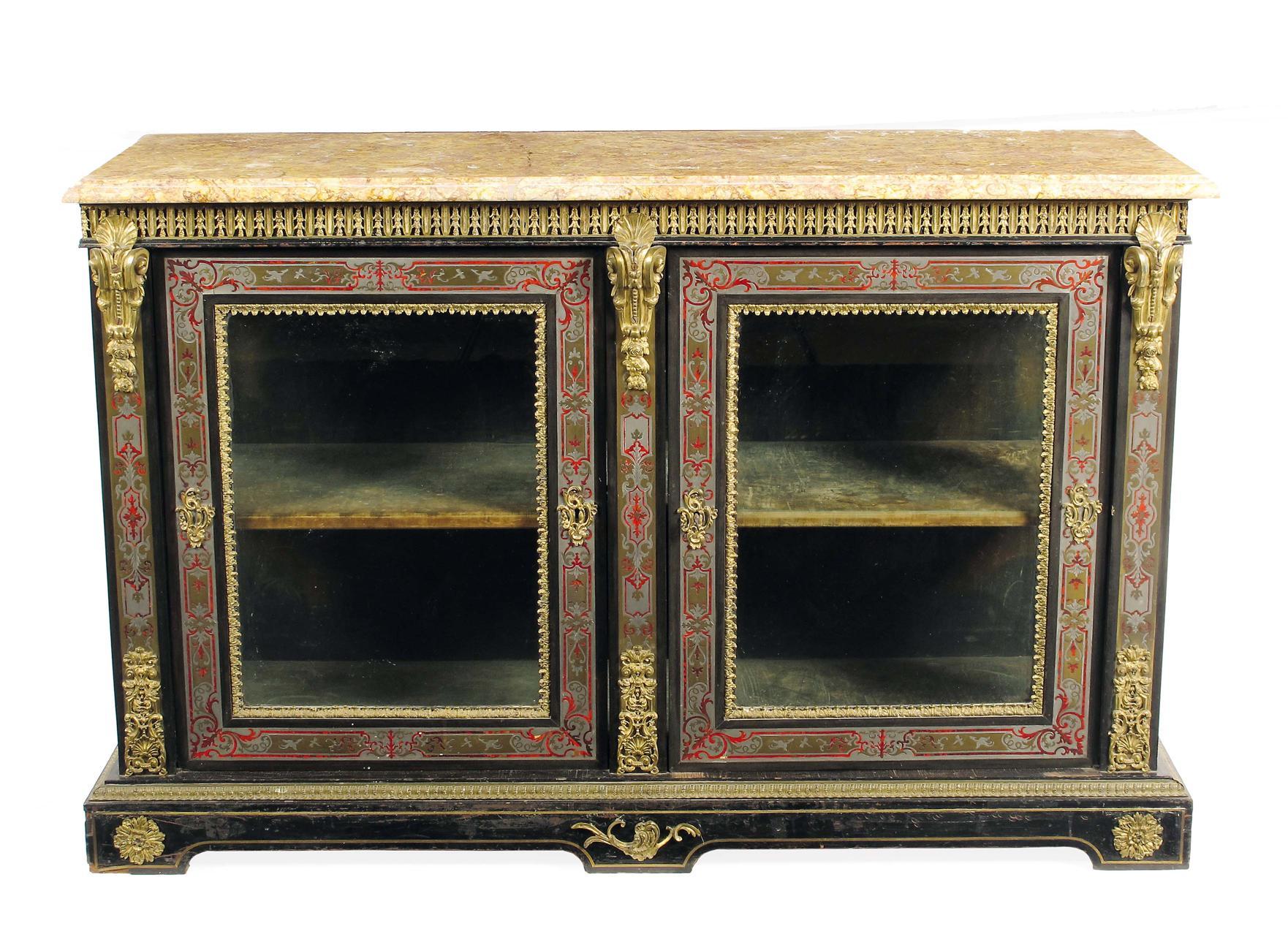 Appraisal: A mid th century ebonised and boulle marquetry side cabinet