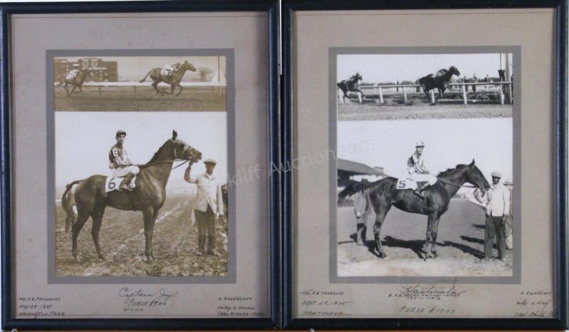 Appraisal: Two antique photographs depicting thoroughbreds including Captain Joy Washington Park