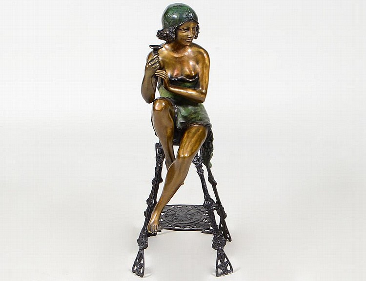 Appraisal: FERNINANDO DE LUCA ITALIAN Seated Flapper Signed Patinated Bronze Height