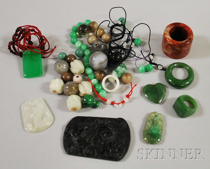 Appraisal: Small Group of Jade and Hardstone Jewelry including pendants rings