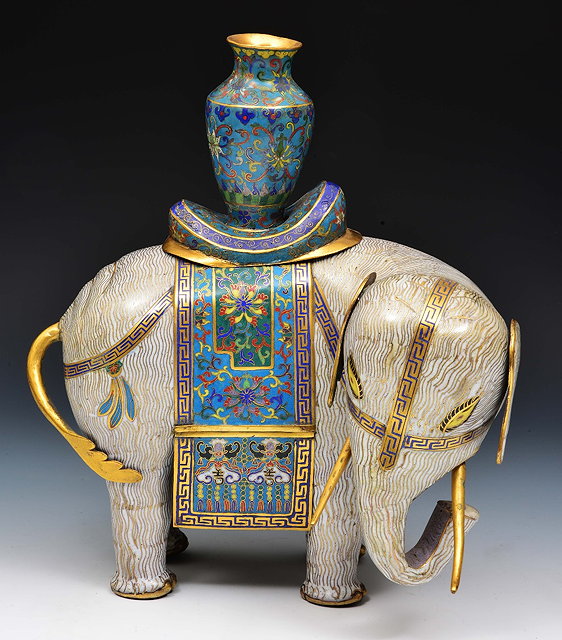 Appraisal: A Chinese cloisonne elephant and vase th Centurythe grey ground