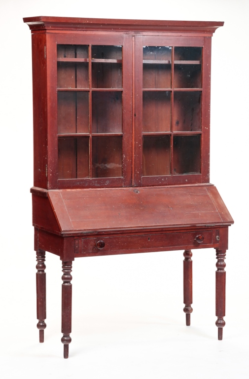 Appraisal: AMERICAN COUNTRY SHERATON SECRETARY BOOKCASE Ca s cherry with pine