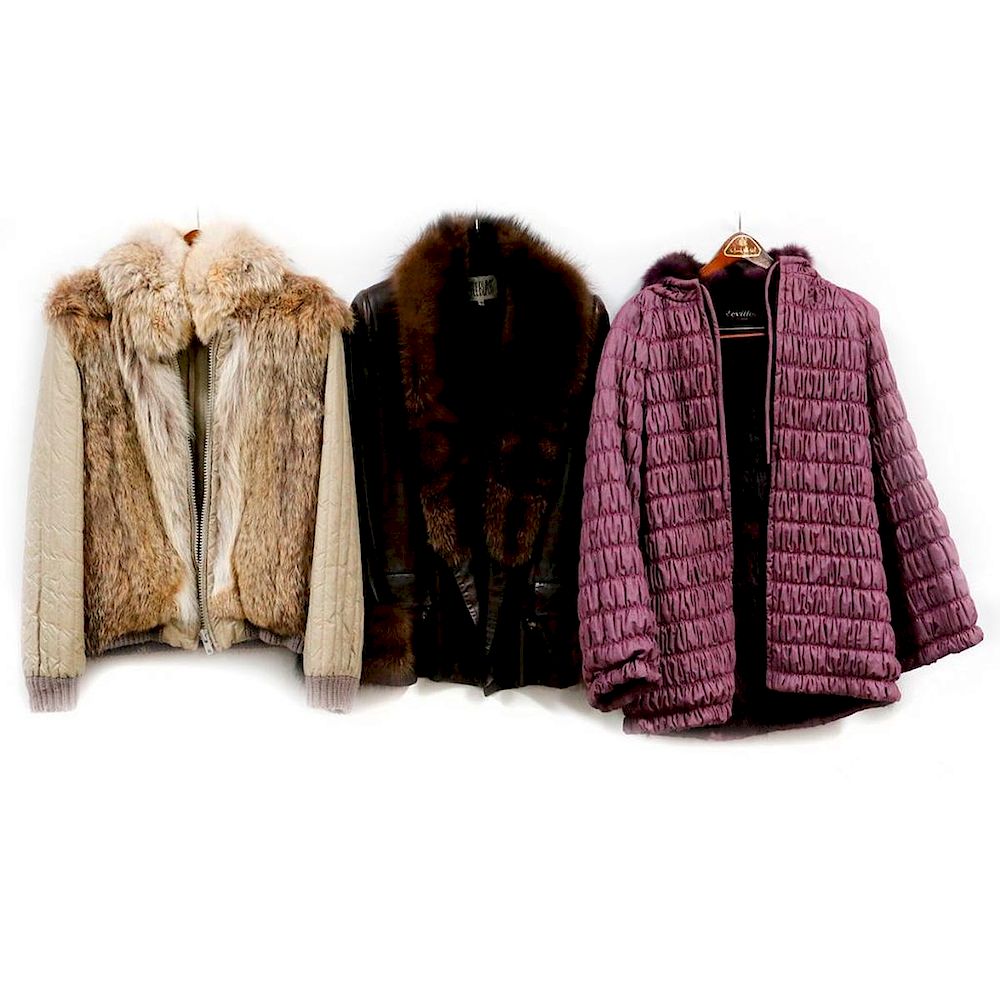 Appraisal: Three Designer Jackets Including Bill Blass leather fur size Revillon