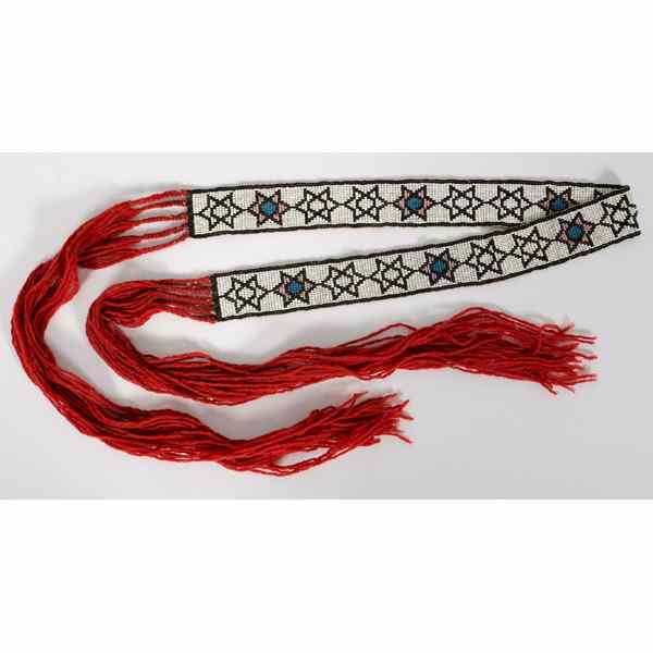 Appraisal: Mesquakie Loom Beaded Sash thread-sewn and beaded using colors of