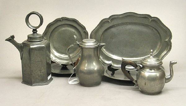 Appraisal: A grouping of seven European pewter articles late th early