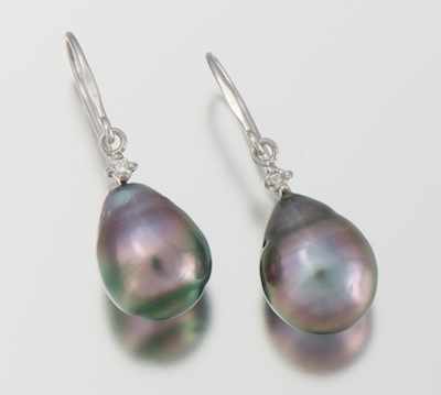 Appraisal: A Pair of Tahitian Pearl and Diamond Earrings k white