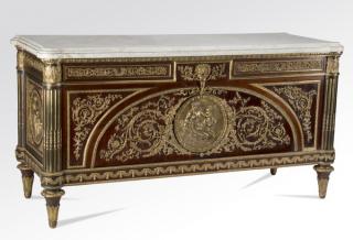 Appraisal: Louis XVI style marble top commode vantaux w Louis XVI