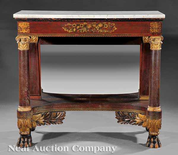 Appraisal: An American Classical Carved Mahogany Gilded Stenciled and Ebonized Pier