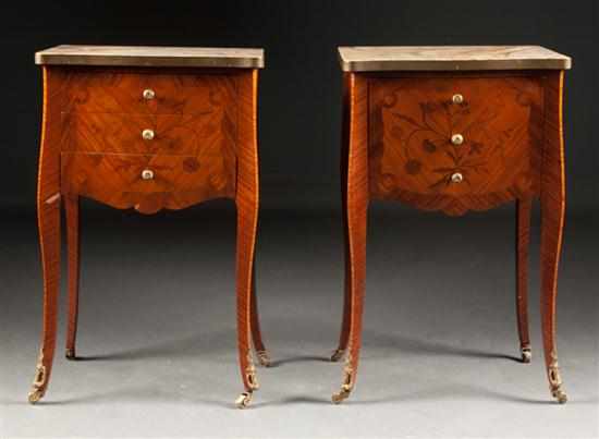 Appraisal: Pair of Louis XV style ormolu-mounted marquetry rosewood marble-top chiffonier