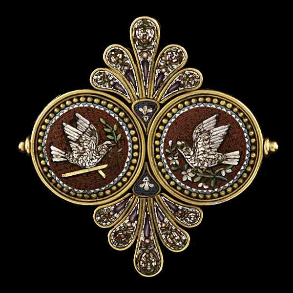 Appraisal: Italian Micromosaic Brooch Italian k yellow gold hallmarked micro mosaic