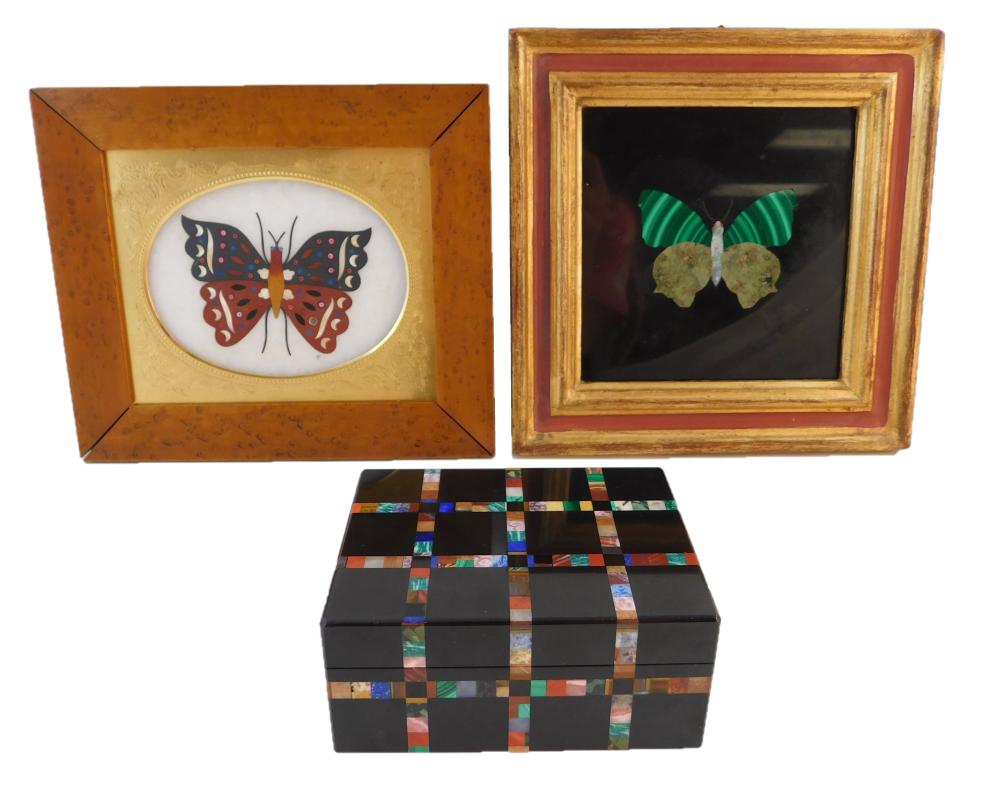 Appraisal: Two pietra dura plaques and a box Italian th th