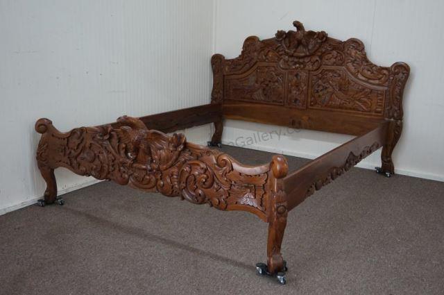 Appraisal: Walnut Eagle Carved Ornate Queen Size Bed A very nice