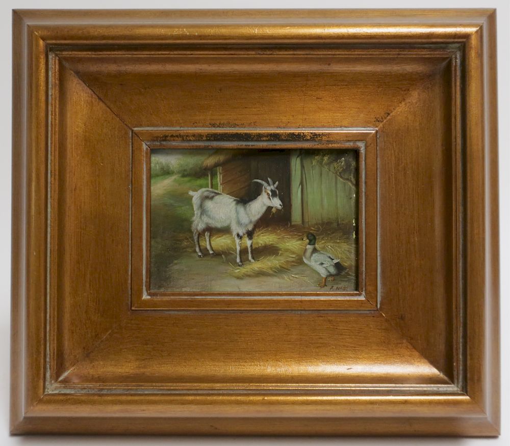 Appraisal: Farmyard Scene The Goat the Duck O B Contemporary painting