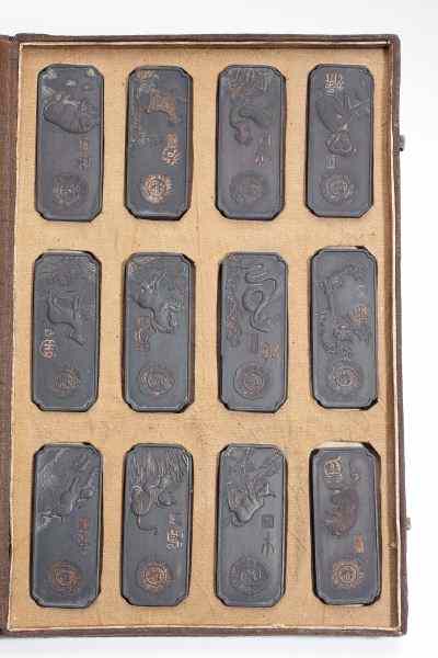 Appraisal: Chinese Ink Block Set Qing Dynastylate th century oblong octagonal