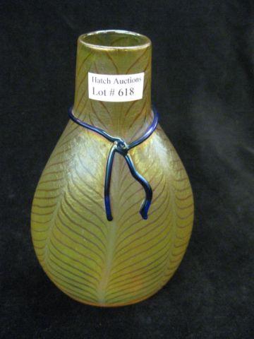 Appraisal: Zelligue Studios Art Glass Vase pulled feather design on golden