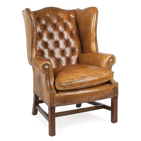 Appraisal: Georgian Style Leather Wing Chair Estimate nbsp nbsp nbsp -