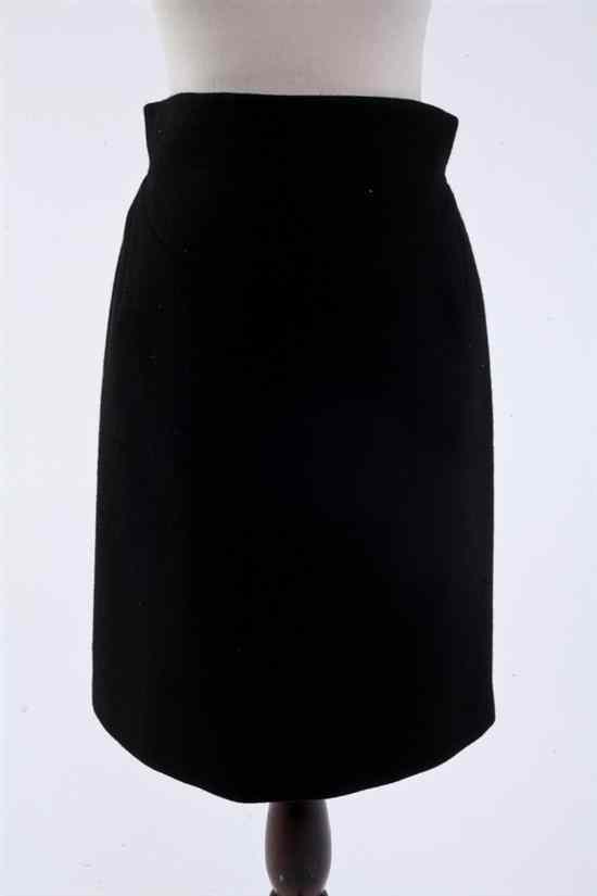 Appraisal: ALA A BLACK WOOL SKIRT size High waisted belted at