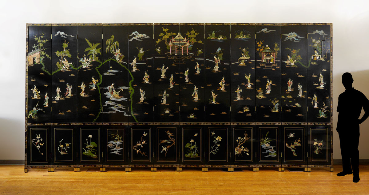 Appraisal: PALATIAL ' HIGH PANEL CHINESE COROMANDEL SCREEN Each black lacquer