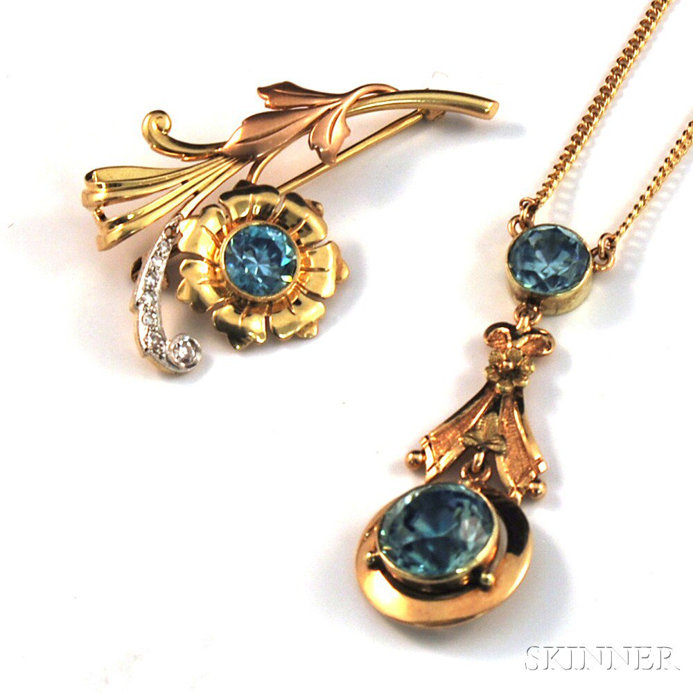 Appraisal: Two Pieces of kt Gold and Blue Zircon Jewelry a