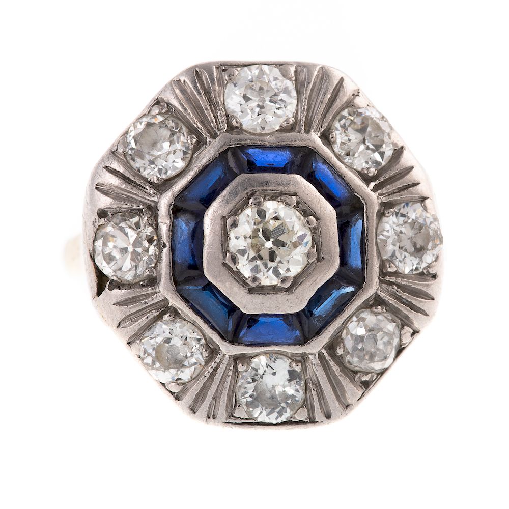 Appraisal: An Art Deco Diamond Sapphire Ring in Platinum c Art