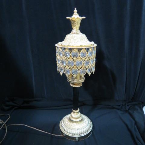 Appraisal: Crystal and Gold Table Lamp black column fancy prisms in