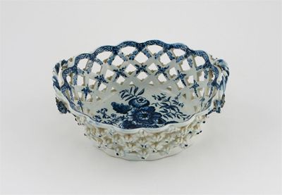 Appraisal: A Lowestoft blue and white basket printed with a variation