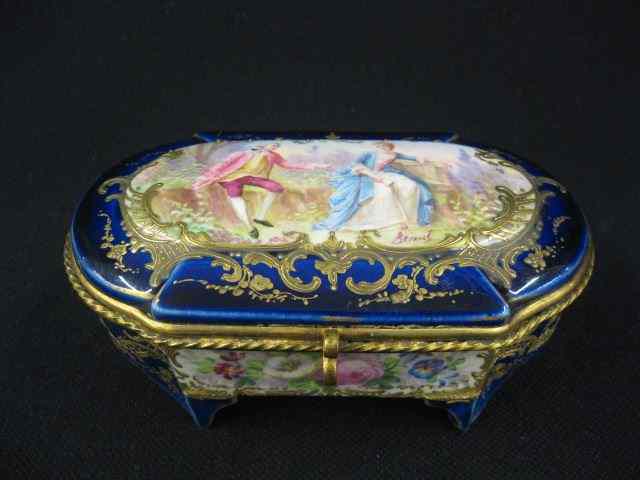 Appraisal: Sevres Porcelain Dresser Box handpaintedscene with courting couple in the