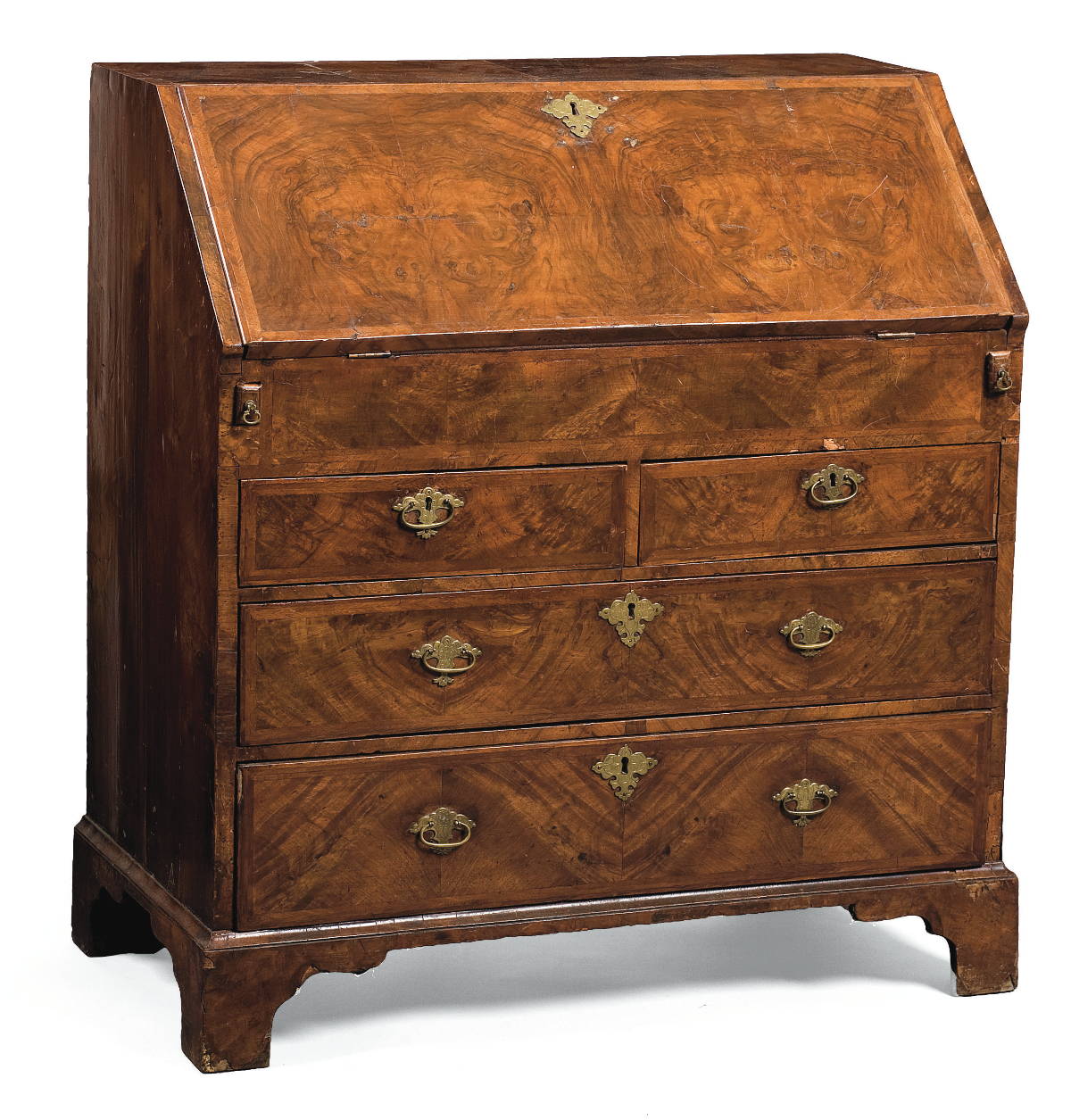 Appraisal: GEORGIAN BURL WALNUT VENEERED SLANT LID DESK The rectangular top