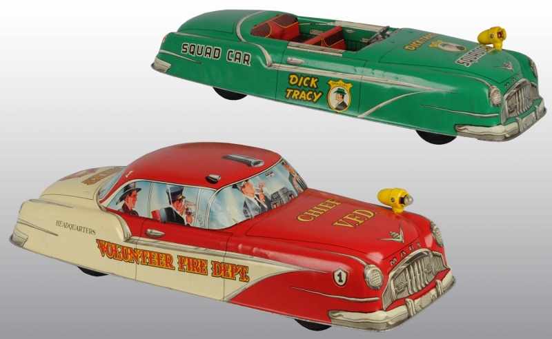 Appraisal: Lot of Tin Litho Marx Squad Car Friction Toys Description