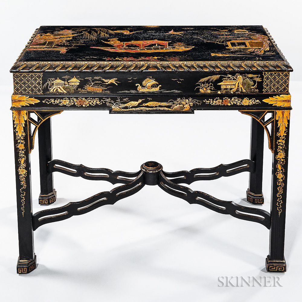 Appraisal: Japanned Center Table Japanned Center Table th century top with