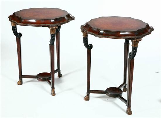 Appraisal: PAIR OF LAMP TABLES Shaped veneered tops with chamfered and