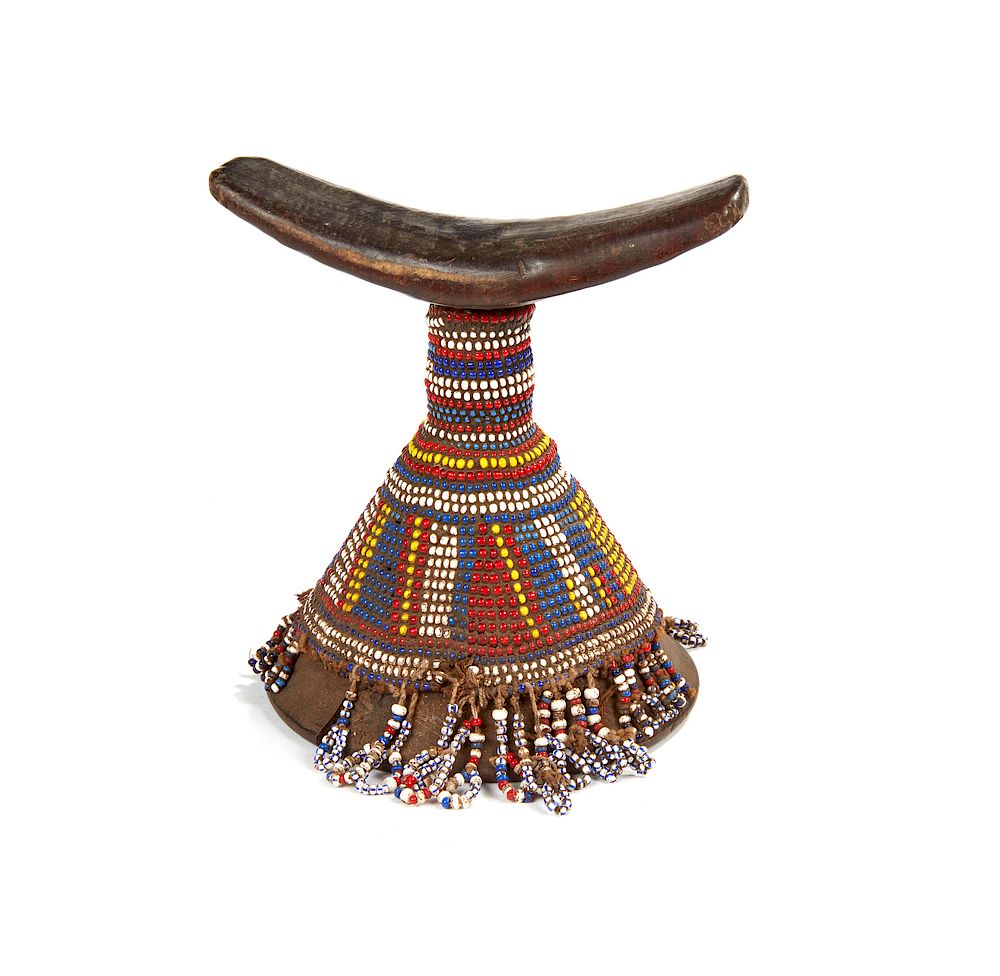 Appraisal: Ethiopia Headrest Ethiopian wood and beaded headrest Dimensions h Processing